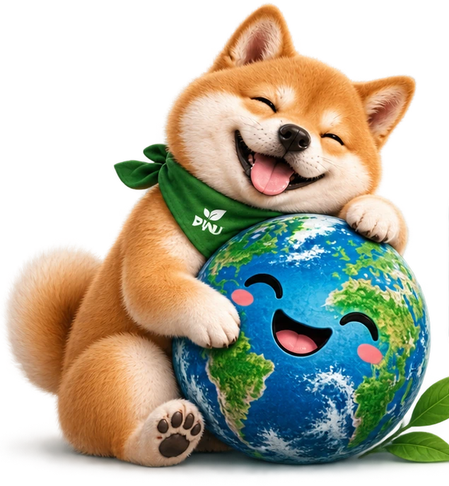 Planet Inu — a smiling Shiba Inu hugging a happy planet Earth